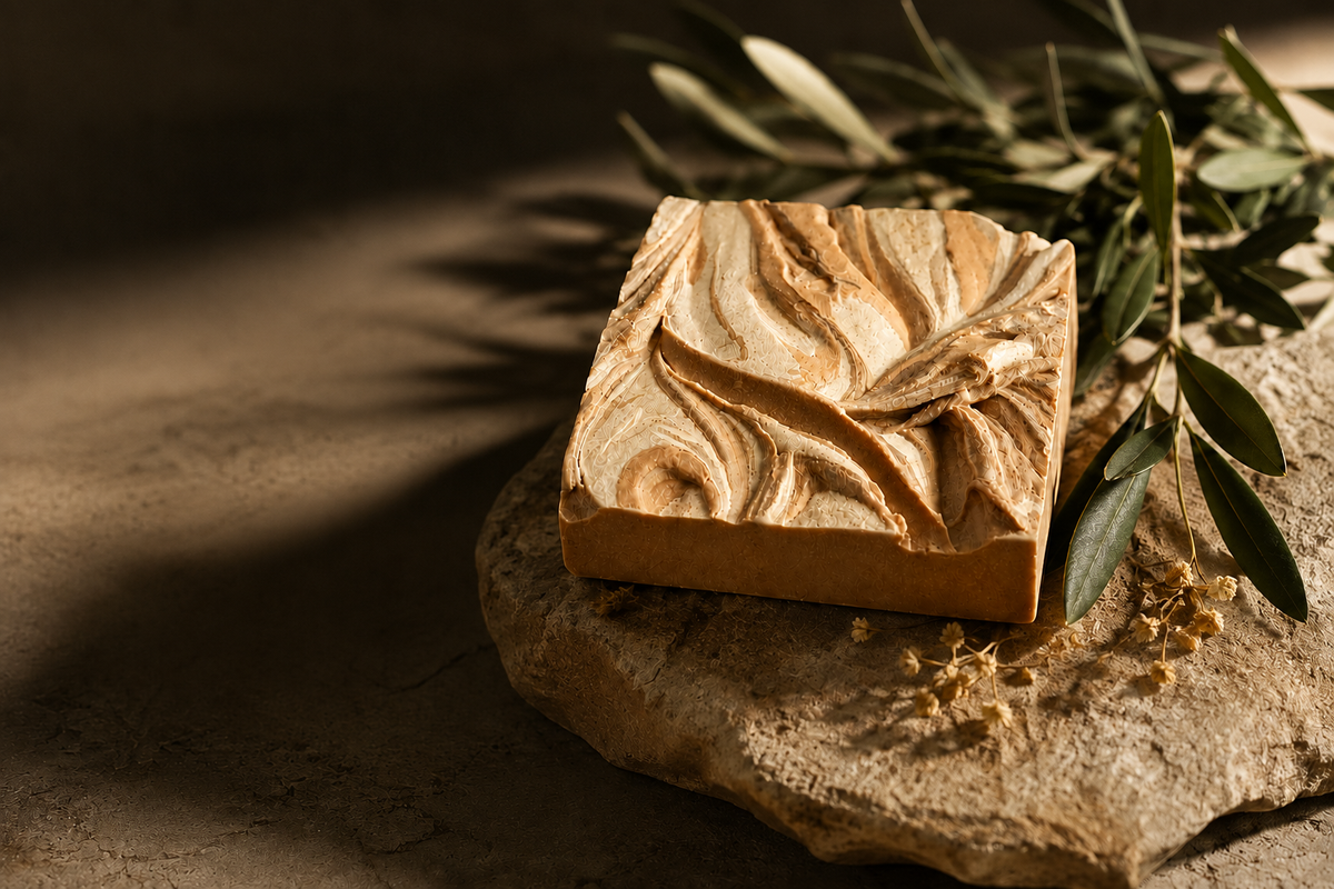Savon artisanal M&J posé sur une pierre