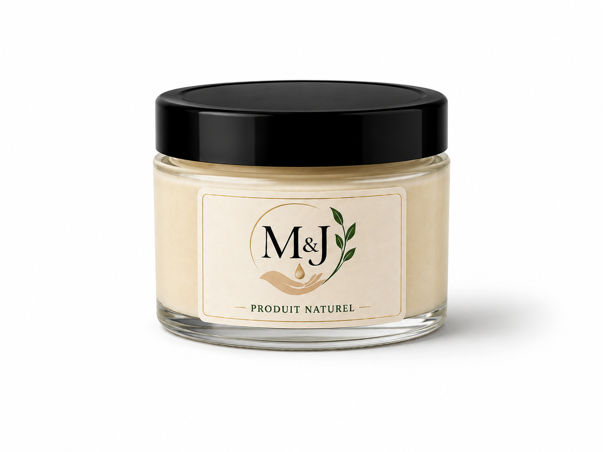 Beurre de karité ylang-ylang & orange M&J, pot 100 ml, sur fond blanc