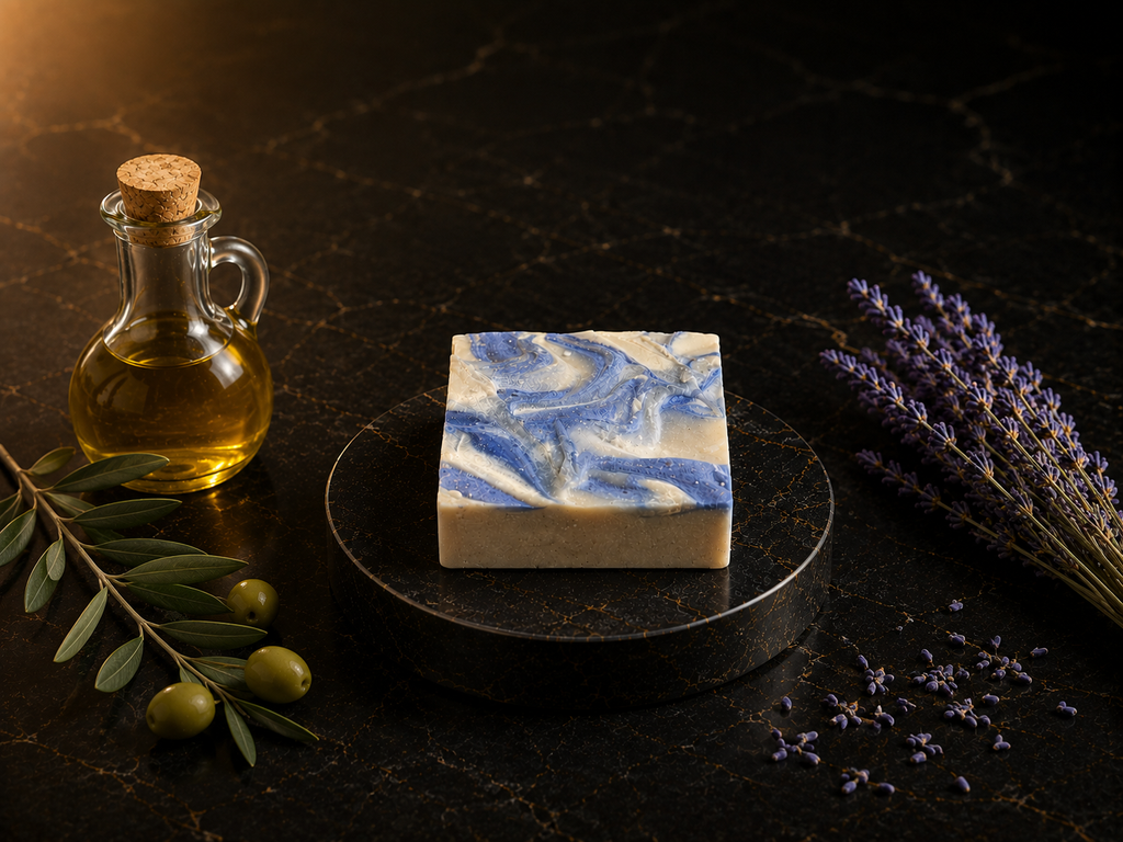 Savon à l'huile d'olive lavande – marbrage du savon artisanal M&J