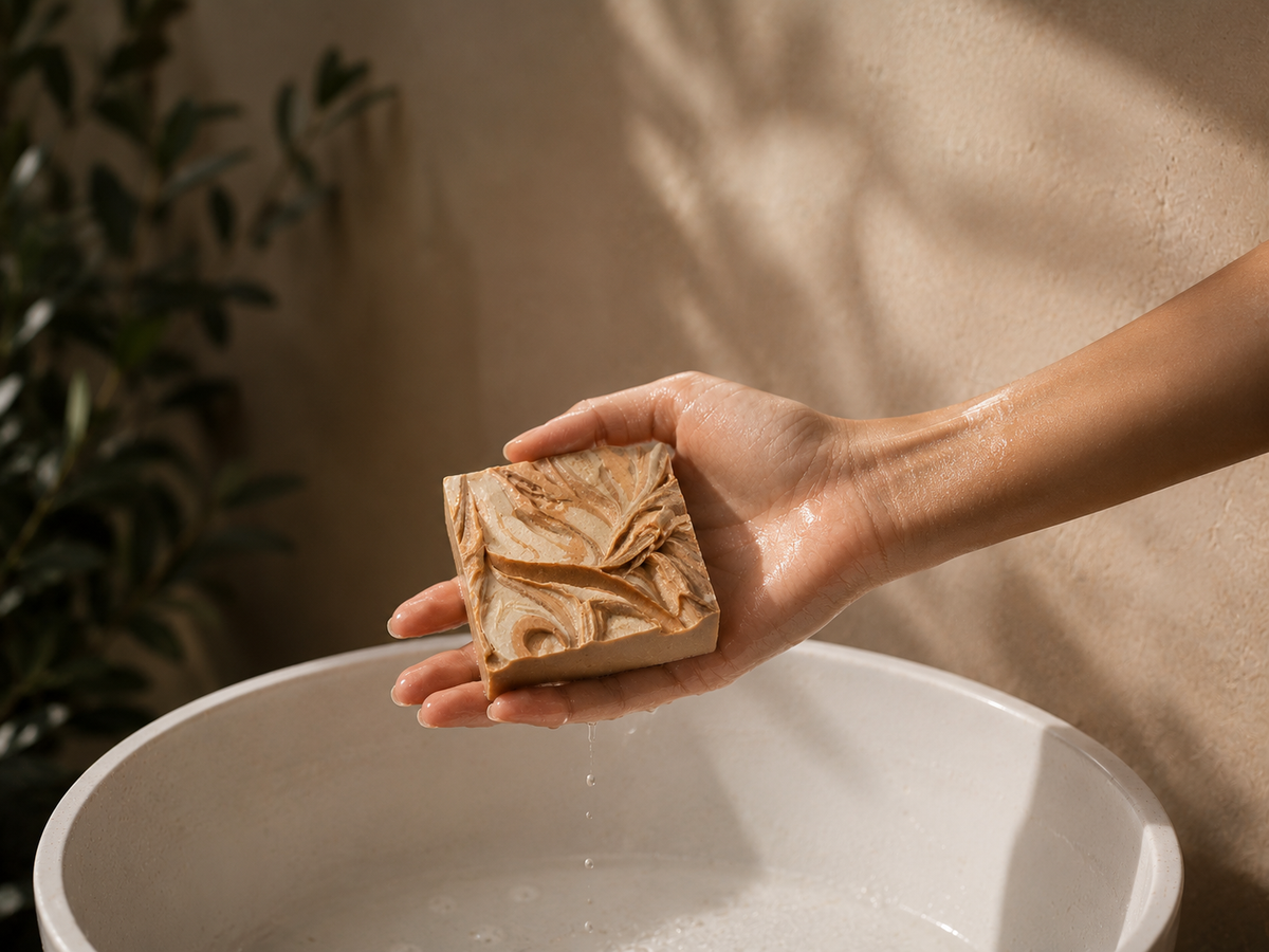 Savon au beurre de karité lavande citronnelle – vue de détail, savon fait main M&J