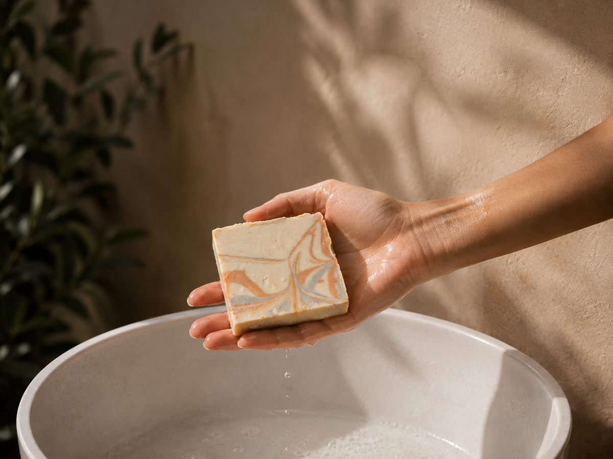 Savon à l'huile d'olive patchouli – vue de détail, M&J Produit Naturel